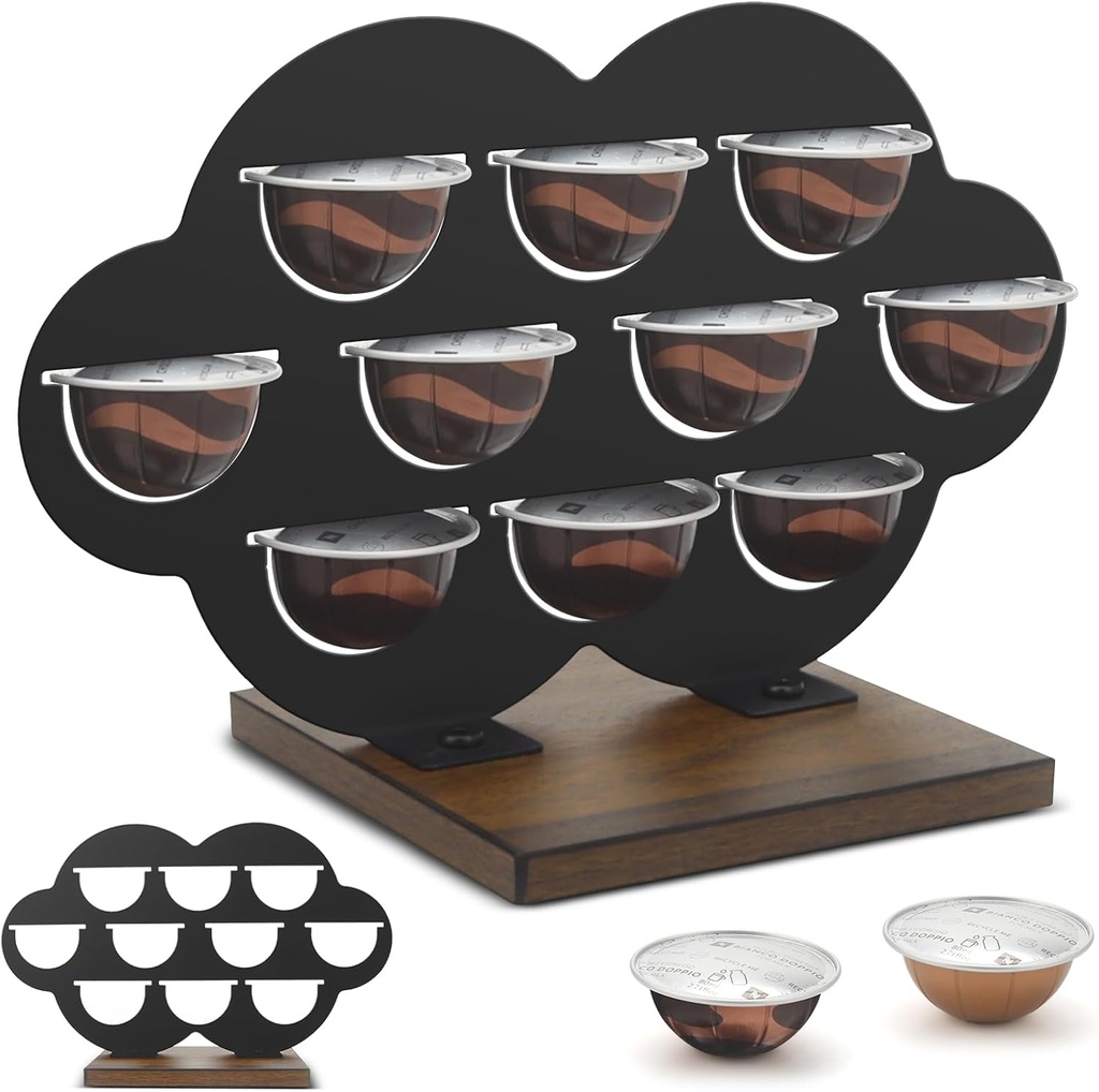 Cloud-Shaped Coffee Pod Holder for Vertuo Nespresso, Decorative Wooden Stand Organizer Holds 10 Pods Capsules- Elegant Storage for Airbnb, Coffee Bar & Apartment Countertops