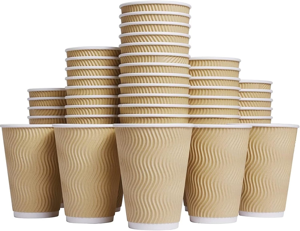 Hot Paper Cups_12 oz Disposable Insulated Corrugated Sleeve Ripple Wall Paper Cup 100 pcs,12oz Cups for Drink，Hot Coffee Cups (Brown)