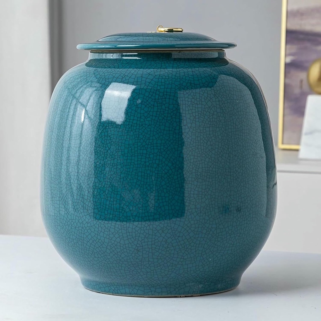 Wzglod Food Storage Containers, Chinese Retro Ceramic Jar, Sealed Rice Storage Bin with Lid, Porcelain Kitchen for Soybean Corn