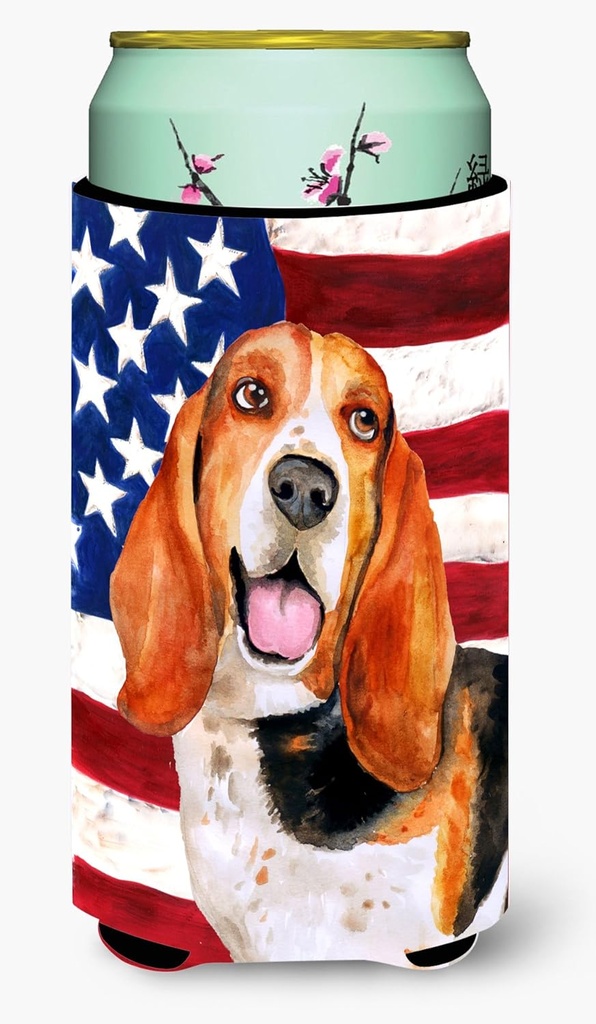 Caroline's Treasures BB9704TBC Basset Hound Patriotic Tall Boy Hugger Can Cooler Sleeve Hugger Machine Washable Drink Sleeve Hugger Collapsible Insulator Beverage Insulated Holder