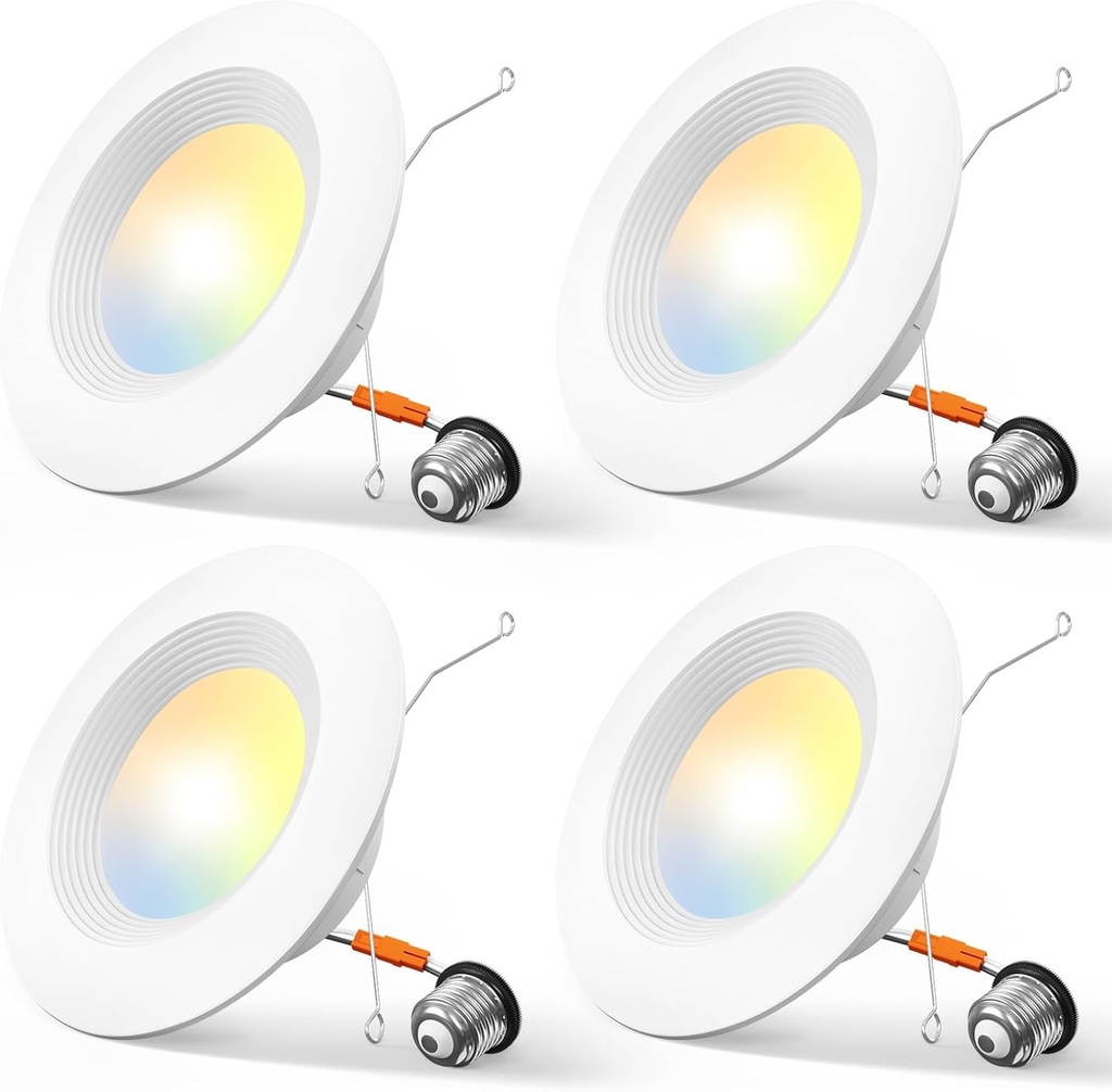Amico 4 Pack 5/6 inch 5CCT LED Recessed Lighting, Dimmable, 12.5W=100W, 950LM, 2700K/3000K/4000K/5000K/6000K Selectable, Retrofit Can Lights with Baffle Trim, IC Rated - ETL & FCC, White