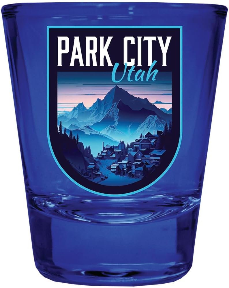 R and R Imports Park City Utah Design A Souvenir Full Color 2oz Shot Glass Blue Single