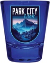 R and R Imports Park City Utah Design A Souvenir Full Color 2oz Shot Glass Blue Single