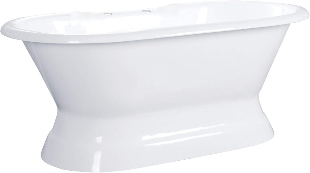 Kingston Brass Aqua Eden VCT7D603024 60-Inch Cast Iron Double Ended Pedestal Tub with 7-Inch Faucet Drillings, White
