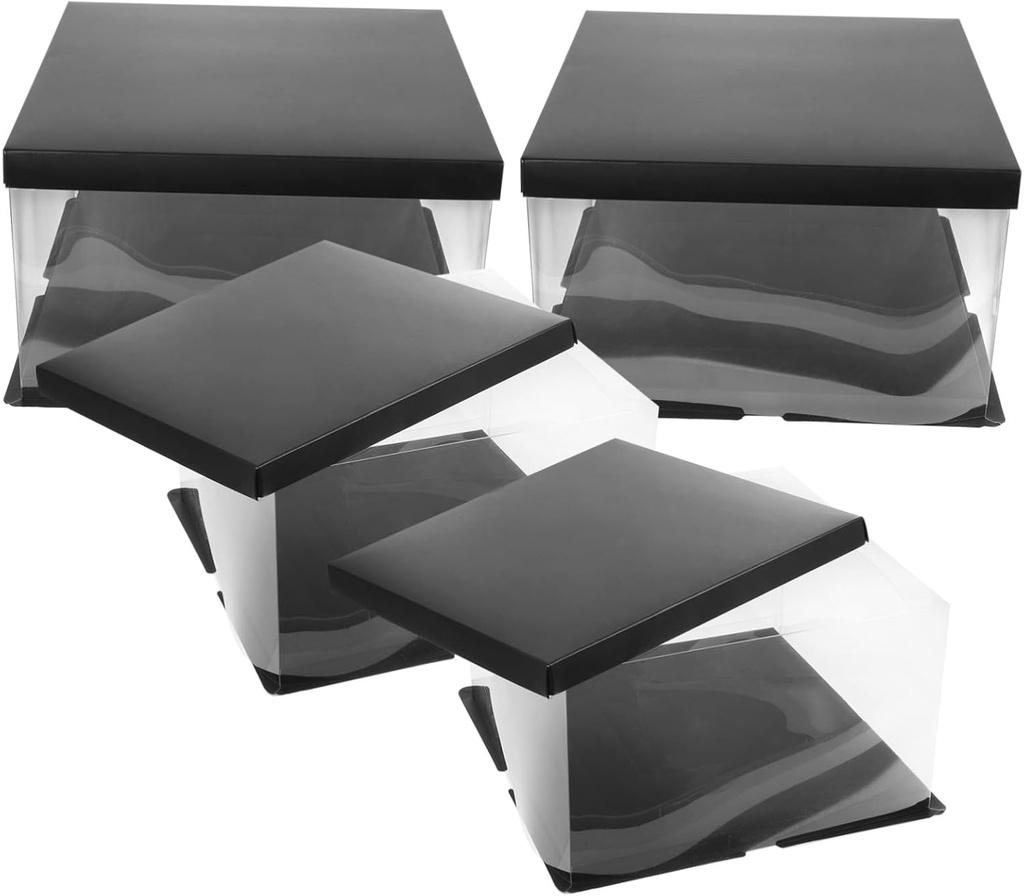 4Pcs Transparent Clear Cake Boxes Lightweight Food-safe Packaging for Birthday Party Wedding Display and Carrying