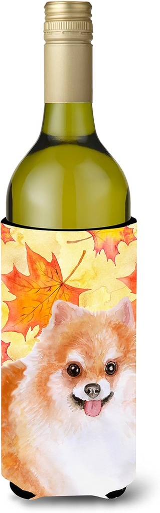 Caroline's Treasures BB9977LITERK Pomeranian #2 Fall Wine Bottle Hugger, Yellow Bottle Cooler Sleeve Hugger Machine Washable Collapsible Insulator Beverage Insulated Holder