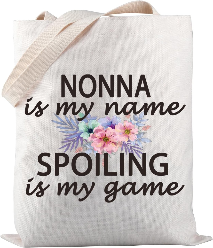 PWHAOO Grandma Nonna Gift Nonna Is My Name Spoiling Is My Game Tote Bag Canvas Best Nonna Ever Shopping Bag