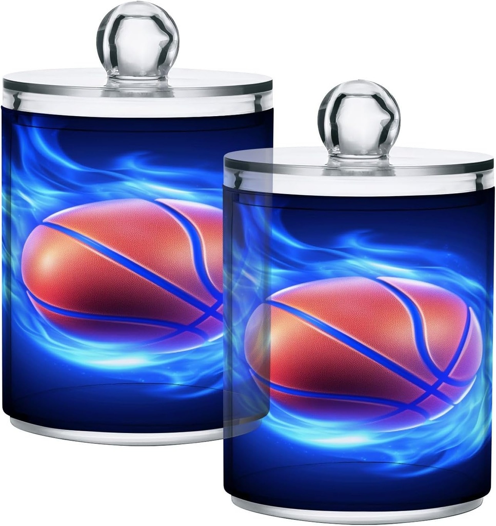 Acrylic Plastic Clear Jar with Lid, Basketball Blue Fire Airtight Storage Jar 2 Pack Kitchen Storage Containers for Cookie Snack Candy