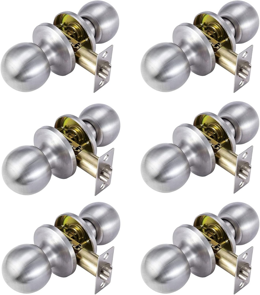 Door Knob,Interior and Exterior Door Lock, Standard Ball (Silver-Passage, 6 Pack)