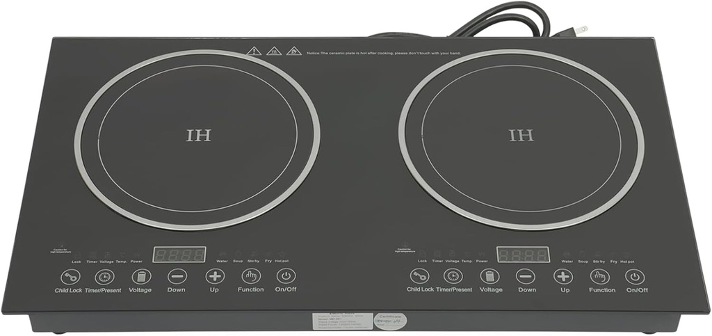 Double Induction Cooktop, Portable Induction Cooker 2 Burners 1200W Electric Burner Countertop Cooktop with 8 Gear Firepower for Kitchen