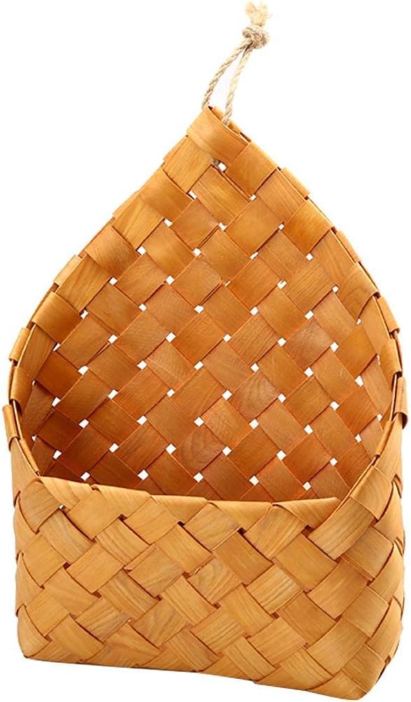 Hand Woven Wood Basket, Wall Hanging Basket Organizer, Decoration for Small Items (style 1)
