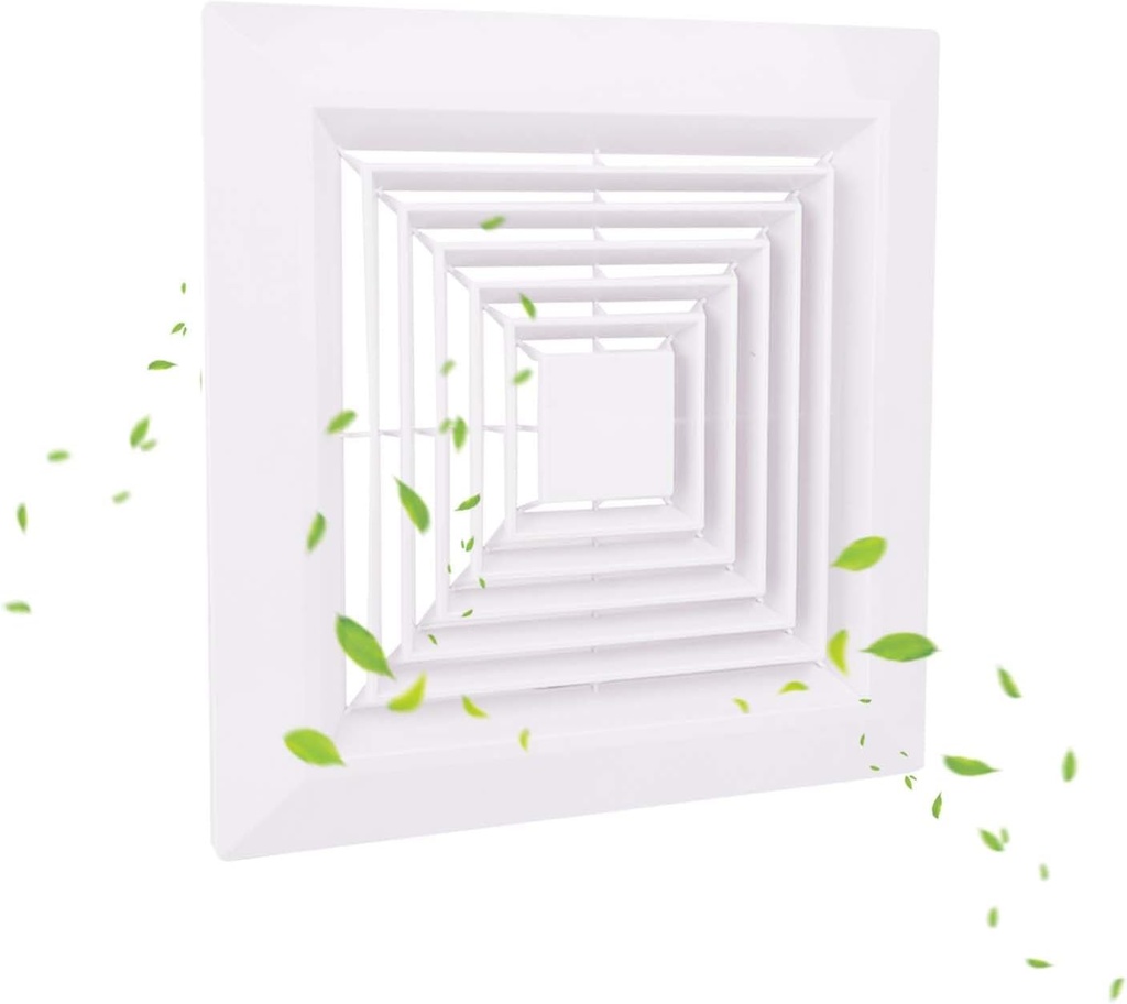 White 1 Piece (9 “x 9 ”Inch) Bathroom Exhaust Fan Cover with Spring, Square Ceiling or Wall Mounted Exhaust Fan, Ceiling Fan, Grille, Air Diffuser, Diverter Ventilation Hood, Replacement Accessories