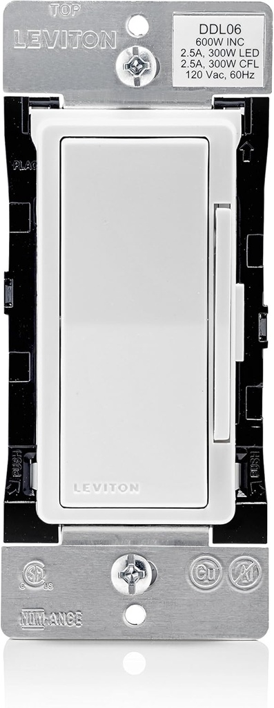 Leviton Decora Digital Dimmer Switch for Dimmable LED, Halogen and Incandescent Bulbs, DDL06-1LZ, White