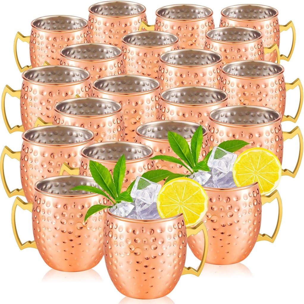 Tessco 30 Pcs Moscow Mule Mugs Bulk Mule 19 oz Hammered Copper Cups Stainless Steel Lining and Gold Brass Handles for Chilled Drinks Coffee Wine Wedding Kitchen (Rose Gold)
