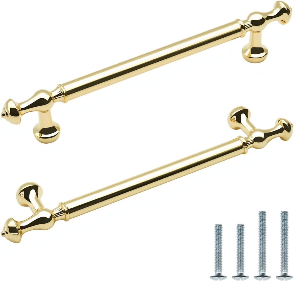 10 Pack Polished Gold Cabinet Pulls 5 Inch/128mm Hole Center Zinc Alloy Shiny Gold Handles for Drawer Dresser Polished Brass Kitchen Cupboard Bathroom Furniture Hardware