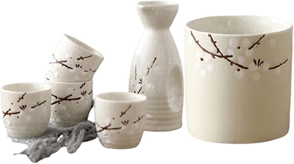 Sake Set Japanese Sake Pot Set Traditional Sake Cup Hand Painted Design Porcelain Pottery Ceramic Crafts Wine Glasses Cups 6 Piece,H,practical