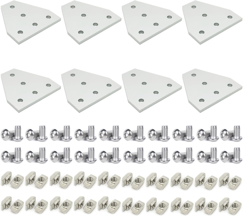 8 Sets 1010 Aluminum Extrusion T Slot Corner Bracket 10 25 Series Extruded Hardware T Shape Joint Plate with Nut Bolt for 10/10 1 Inch Black Aluminum Profile Connector Accessories