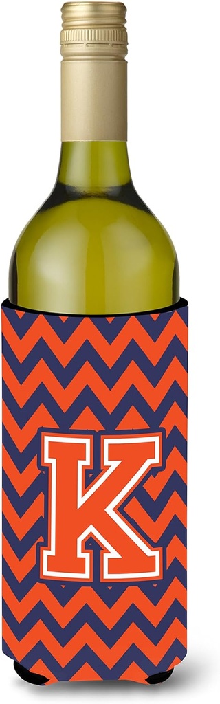 Caroline's Treasures CJ1042-KLITERK Letter K Chevron Orange and Blue Wine Bottle Hugger Bottle Cooler Sleeve Hugger Machine Washable Collapsible Insulator Beverage Insulated Holder