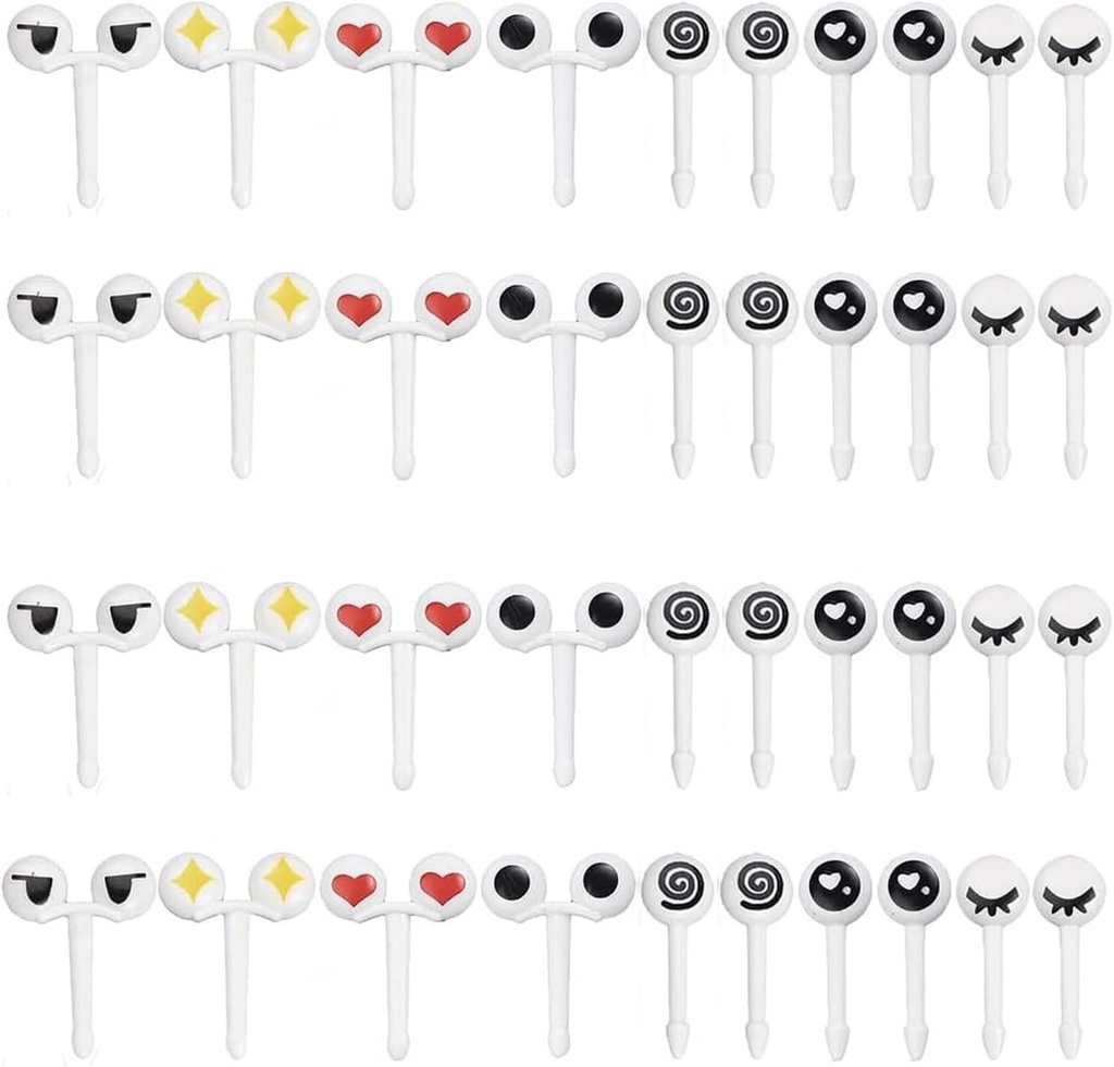 40 Pieces Eye Shaped Animal Food Picks for Lunchbox, Mini Fun Fruit Picks, Lunch Picks for Bento Box, Cute Reusable Toothpicks Forks for Picky Eaters, BPA-Free