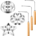 6 Pcs Rosette Iron Mold with Handle Bunuelos Achappam Mold Rosette Iron with Interchangeable Heads Cookie Bunuelos Tool Timbale Aluminum Waffle Molds Star Flower Circle for Kitchen Baking Cooking