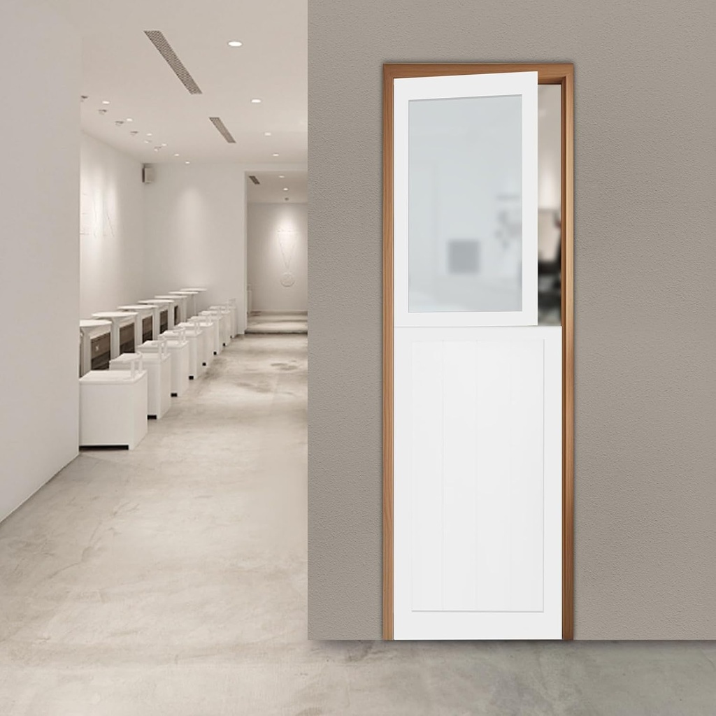 Interior Dutch Slab Door, 24" X 80" Double-Door Design Partition Doors Split Single Door Slab, Modern Style Farmhouse Closet Doors, Pre-Finished Single Panel for Home Coffee (White Frosted Glass)