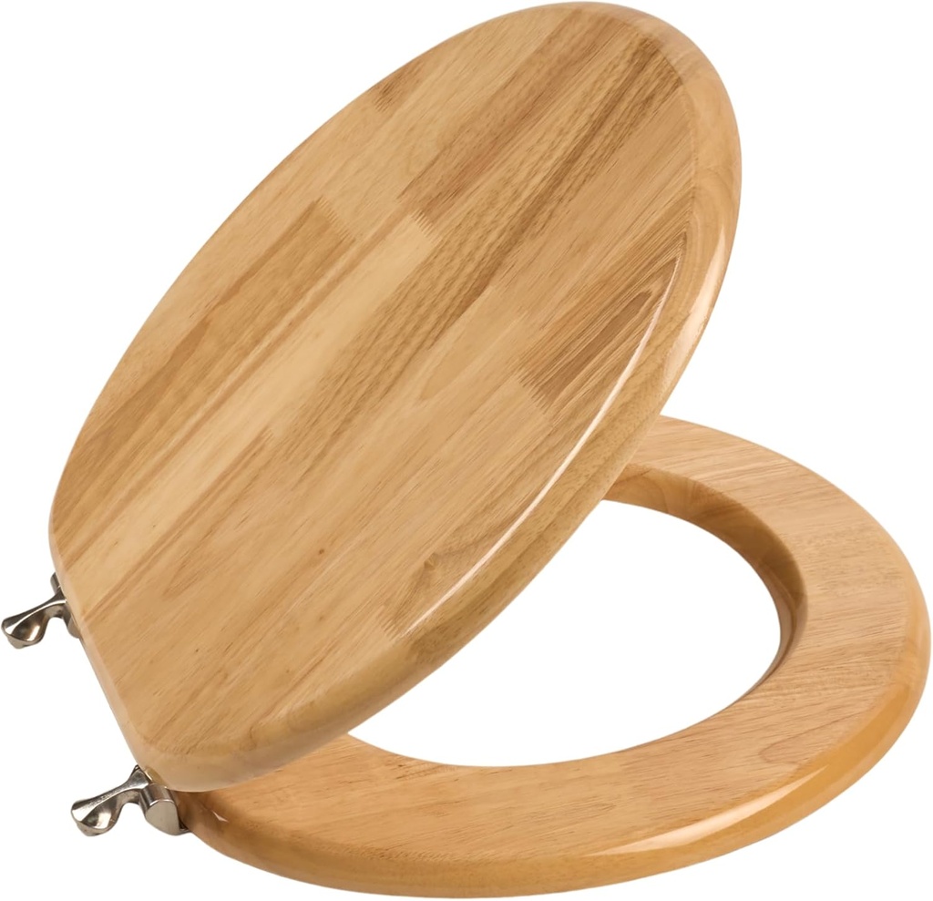 Toilet Seat, Solid Wood, Rubber Wood, High Gloss Finish, PIKLiDS (Round)