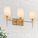Bathroom Wall Light Fixtures, 3-Light Gold Vanity Light with White Fabric Shade, Modern Wall Lamp Over Mirror for Hallway, Bedroom, Kitchen, and Living Room