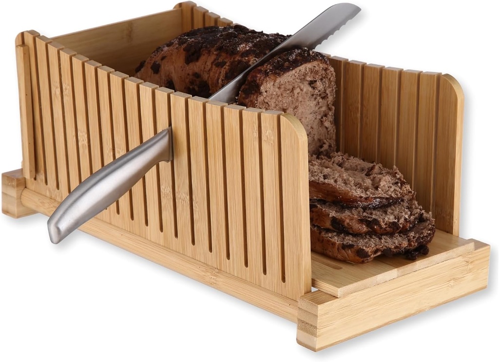 Bread Slicer with Knife – Adjustable Bread Slicer for Homemade Bread, Wooden Bread Cutter, Compact Bread Cutter for Homemade Bread, Easy-to-Use Bread Cutting Guide