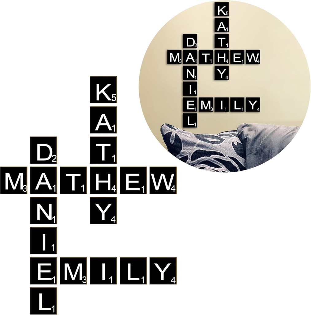 Personalized Crossword Family Name Puzzle Tiles for Wall Decor, Personalized Crossword Letters Wood Sign Plaque, Family Crossword Art, Large 5x5 Wall Tiles