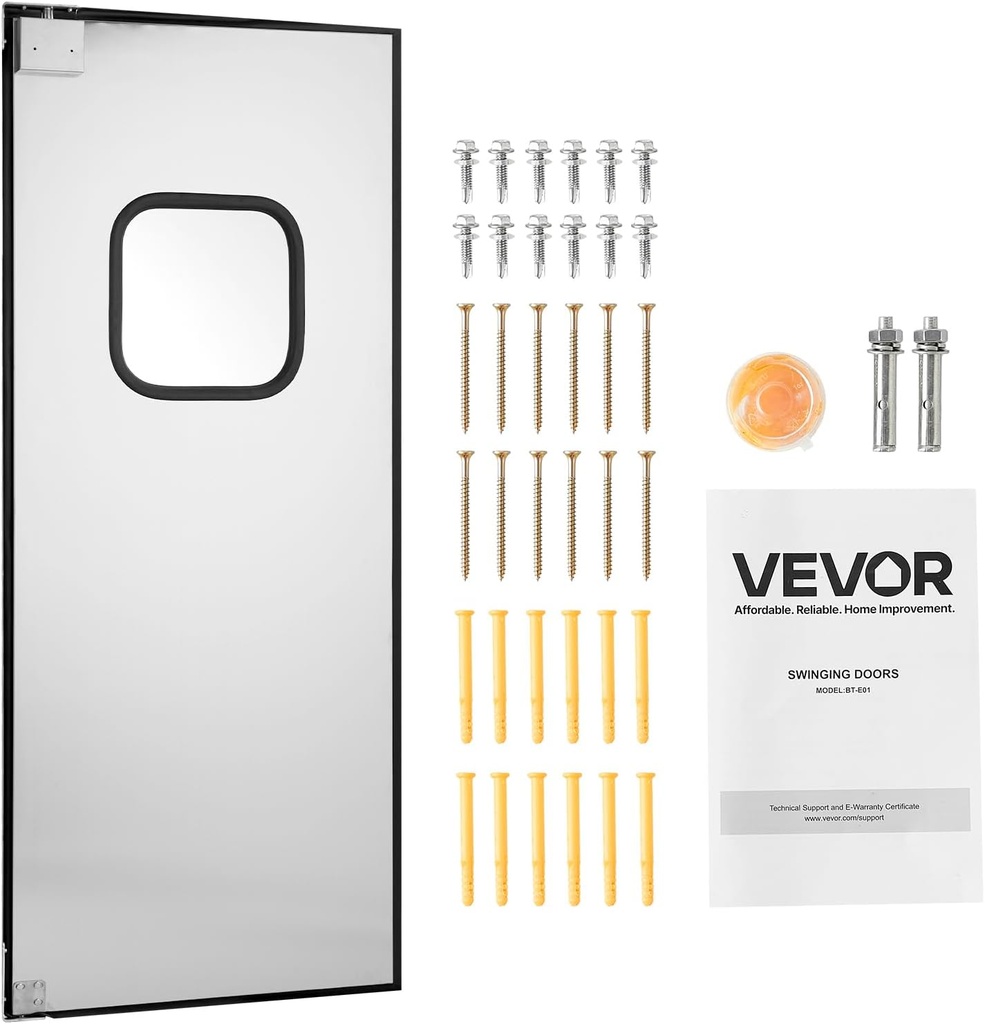 VEVOR Traffic Swing Door, Single Panel Fits Door Opening 36" W x 84" H, Stainless Steel Commercial Swinging Doors with Hardware & Accessories, Ideal for Residential Use, Durable & Easy to Install