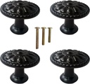4 Pack of Matte Black Kitchen Cabinet Knobs Pulls, Matte Round Farmhouse Dresser Handles Drawer Knobs for Modern Home Furniture Door, Victorian Floral Pattern