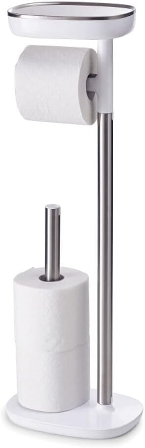 Joseph Joseph 70518 EasyStore Butler Toilet Paper Holder Stand and Spare Roll Storage with Shelf and Drawer, Stainless Steel, 1 EA