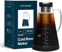 OVALWARE Airtight Cold Brew Iced Coffee Maker Pitcher (& Iced Tea Maker) with Spout – 1.5L/ 51oz Brewing Glass Carafe with Removable Stainless Steel Filter
