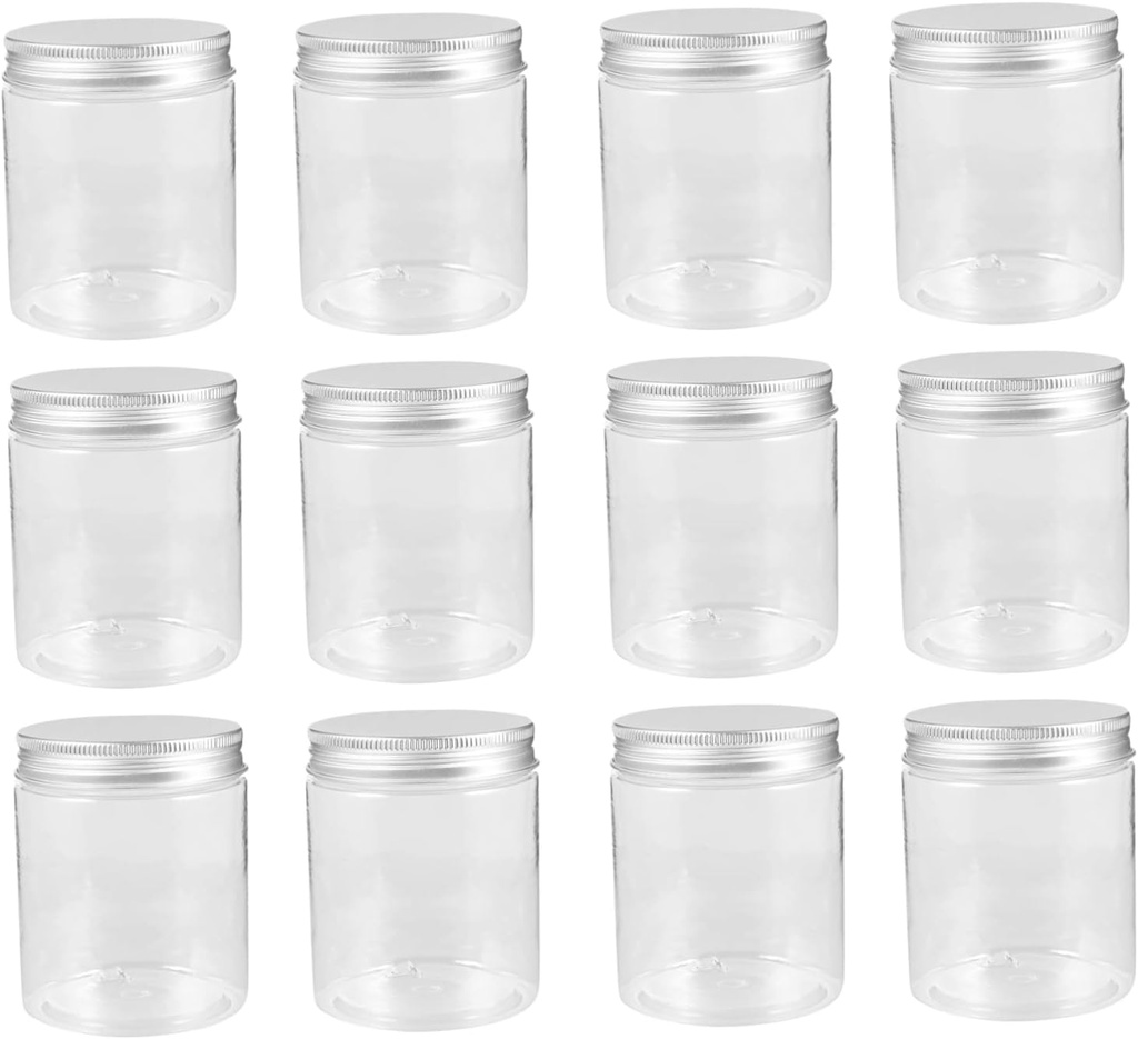 KICHOUSE 12pcs Transparent Airtight Food Storage Jars Plastic Containers for Tea Cereals Cookies and Kitchen Essentials and Packaging