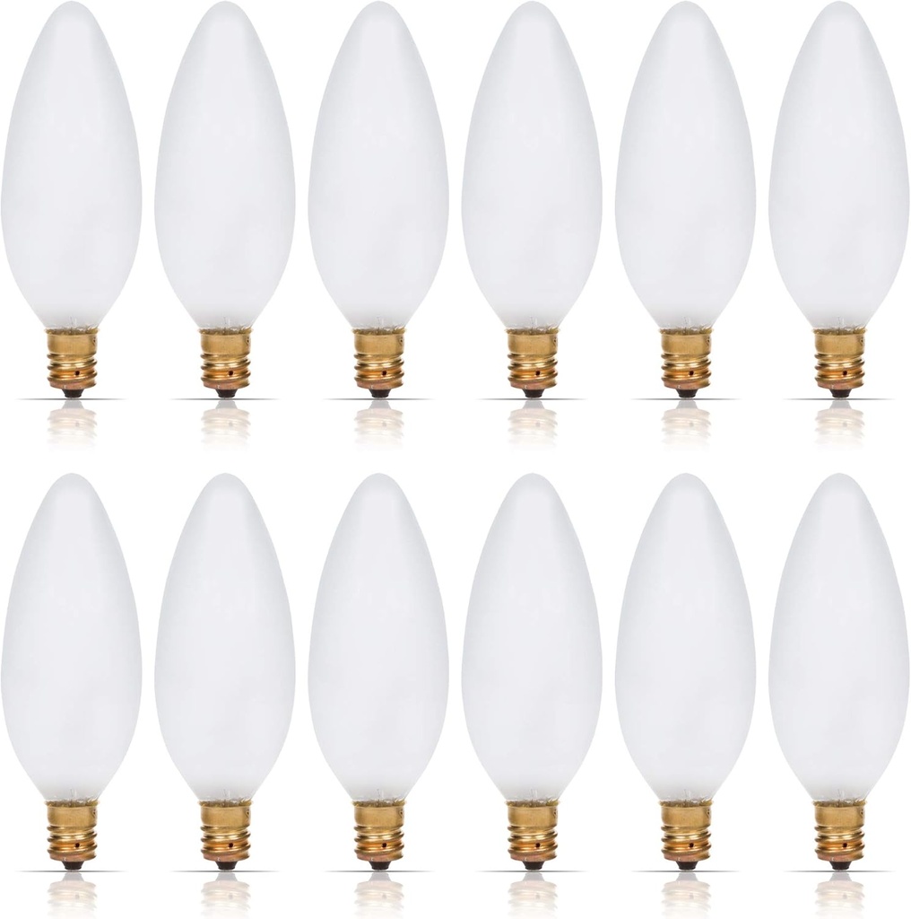 Simba Lighting Candelabra Torpedo Frosted B10 40W E12 Base (12 Pack) Decorative Incandescent Light Bulbs 120V for Chandeliers, Ceiling Fan Lights, Pendants, Wall Sconces, Dimmable, Warm White 2700K