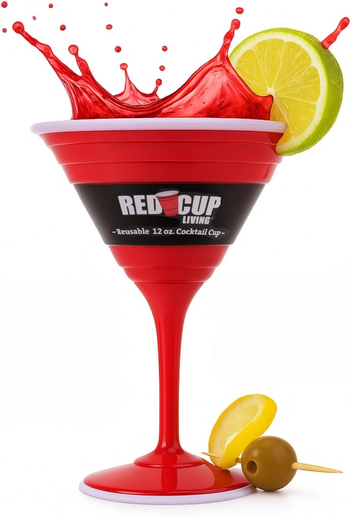Reusable Red Plastic Cocktail Glasses with Stem, 12oz, Unique Drinking Glasses for Parties, Durable Champagne Flutes, Cute Sturdy Big Grip Cups Stem Glass for Wine, Elegantes Copas De Vino