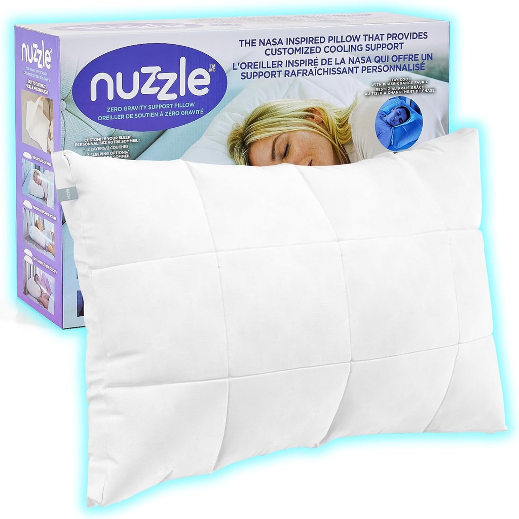 Nuzzle Cooling Adjustable Pillow for Side Sleepers, Luxury Standard Size Bed Pillow Hotel Collection - Best Adjust Height Soft Firm Pillow for Back, Stomach or Side Sleepers - Home Gifts