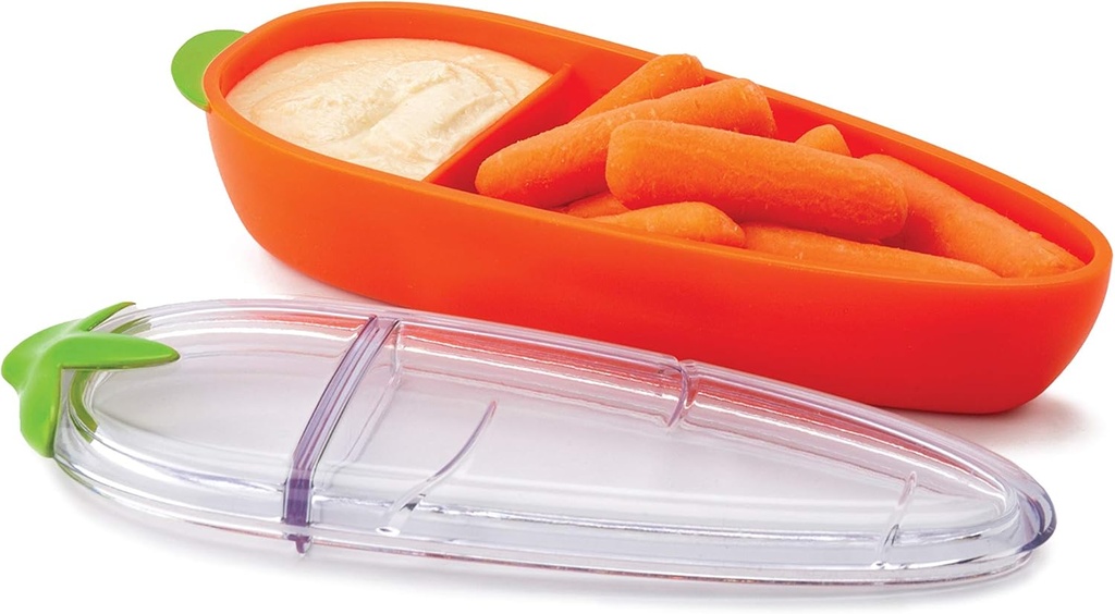 Joie Carrot Snack and Dip Divided Container, Two Compartment Storage Box Keeps Foods Separate, Ideal for Veggies and Dips, Great for Lunchboxes and Road Trips, BPA-Free