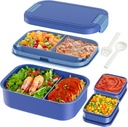 Adult Lunch Bento Box - 66oz / 1960ml Bento Box for Adult, Lunch Containers with 2 Sauce Containers & Utensil Set, 100% Leak Proof, BPA-Free, Dishwasher/Microwave Safe, Office, School & Picnic, Blue