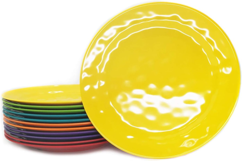 KX-WARE Melamine Plates set -10inch 12pcs 100% Melamine Dinner Plates for Everyday Use, Break-resistant and Lightweight, MultiColor