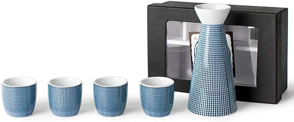 Sake Set of Cup, Wine Glass Set,Ceramic Cups, Crafts Wine Glasses,5 Pieces Japanese Style Traditional Retro Porcelain Crafts