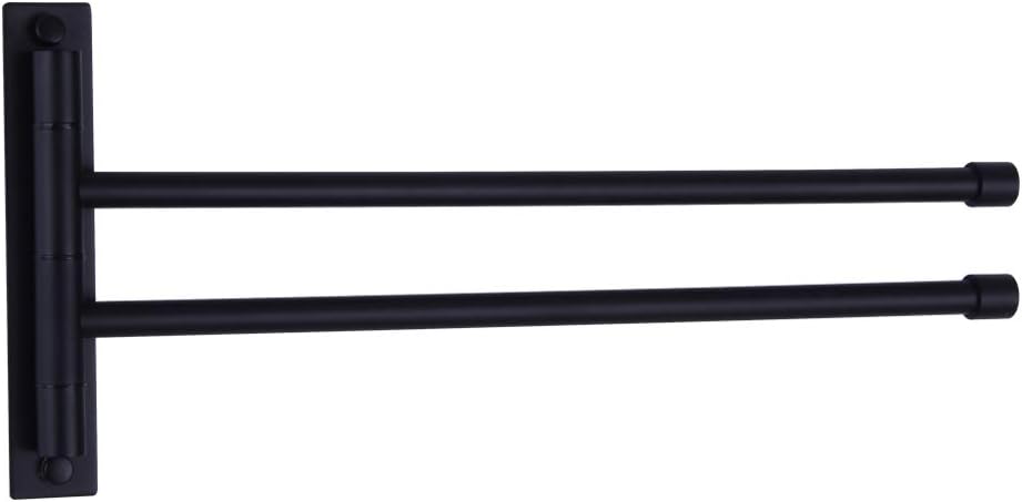 Matte Black Bathroom Hand Towel Rack 2-Bar Folding Arm Swivel Hanger Towel Holder Swing Out Towel Bar SUS 304 Stainless Steel Wall Mount