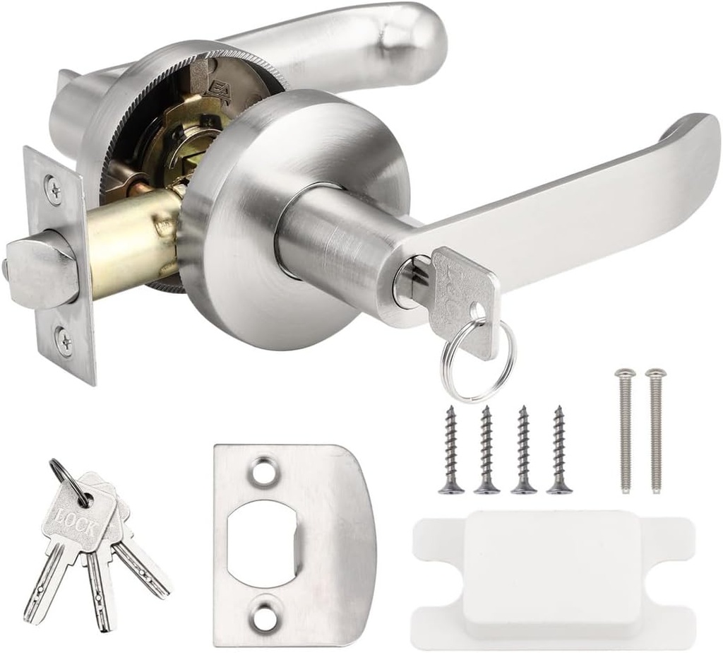 Keyed Entry Door Lever Lock with Aluminum Handle, Adjustable Latch (2.36-2.75'') for Bedroom and Office Doors