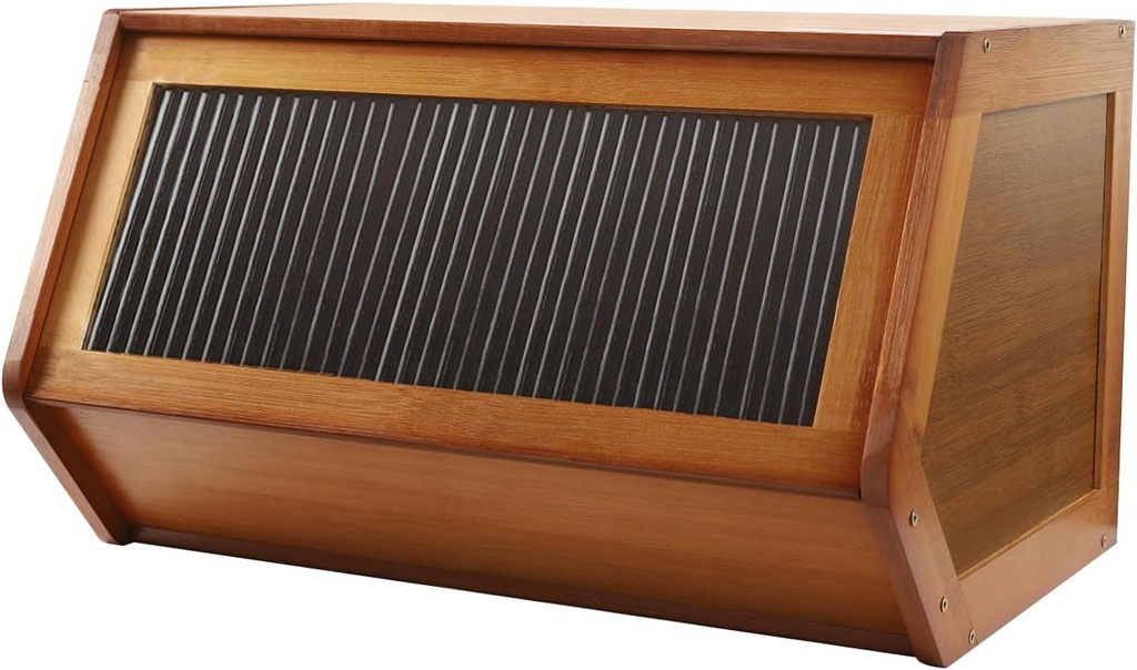 Bamboo Bread Box, Bread Box for Kitchen Countertop, Farmhouse Bread Storage Box with Acrylic Window, Bread Holder with Drop-Down Door, for Food Storage