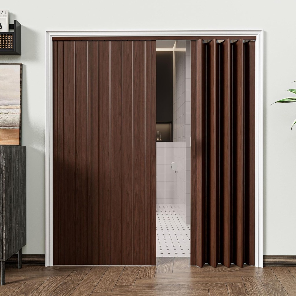 Accordion Doors 48"-72" x 80", with Upgraded Roller & Handle & Complete Hardware, Interior Multifold Folding Doors for Closet & Pantry, Easy Installation - Walnut, Single Layer