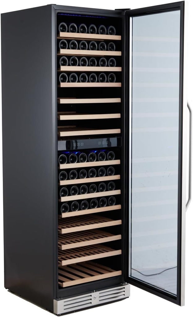 160 Bottle Wine Cooler Refrigerator, 24 in Dual Zone Built-in Wine Fridge, Under Counter Wine Cellar, Double-Layer Tempered Glass Door with Lock, Digital Temperature Control