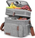 LOKASS Lunch Box for Women-Double Deck Insulated Adults Lunch Bag with Removable Shoulder Strap- Cute Wide Open Lunch Tote for Work/Office/Picnic/Beach/Travel (Grey)