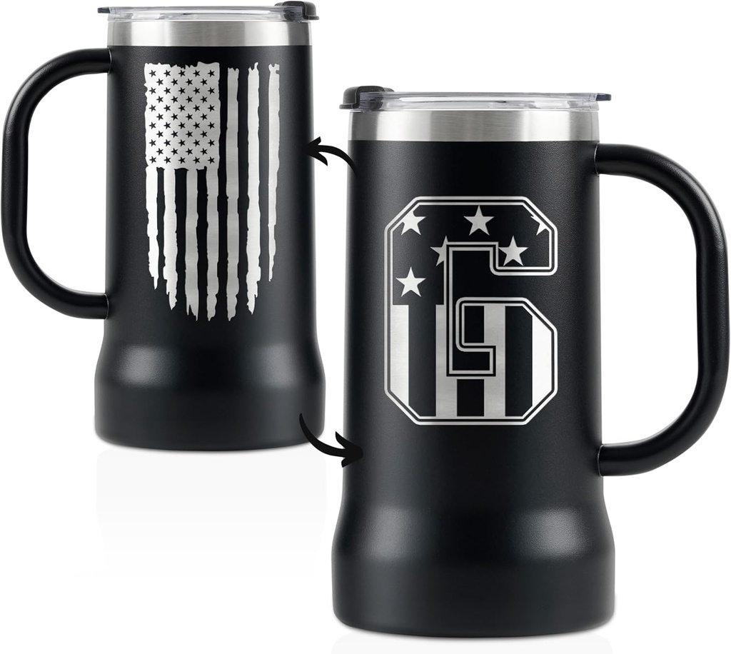 Onebttl Personalized Beer Stein, Beer Mug with Handle - Gifts for Beer Lovers, Men Who Have Everything on Birthday, Christmas - Customized Patriotic US Flag Gifts, Monogram 24 oz Cup, G