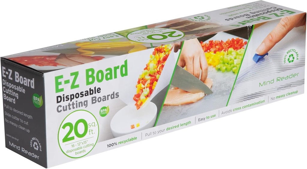 Mind Reader E-Z Board Disposable Plastic Cutting Board, 20 Square Feet, Easy Clean-Up and Convenient Use, Ideal for Camping, Hunting, Boating, and For People With Food Allergies, Clear