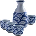 Sake Set of 5 Pieces Japanese Style Hand-Painted Ceramics Traditional Retro Porcelain Crafts